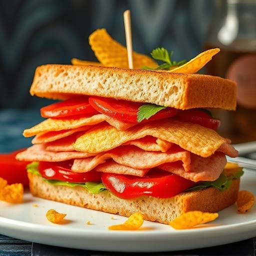 A freshly made Gatsby sandwich, overflowing with chips, polony, and sauces
