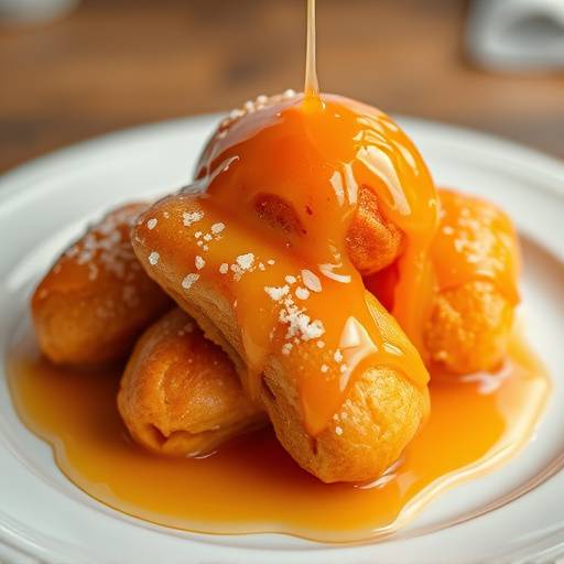 A plate of golden-brown Koeksisters, glistening with syrup.
