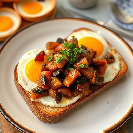 Chakalaka with fried eggs on toast