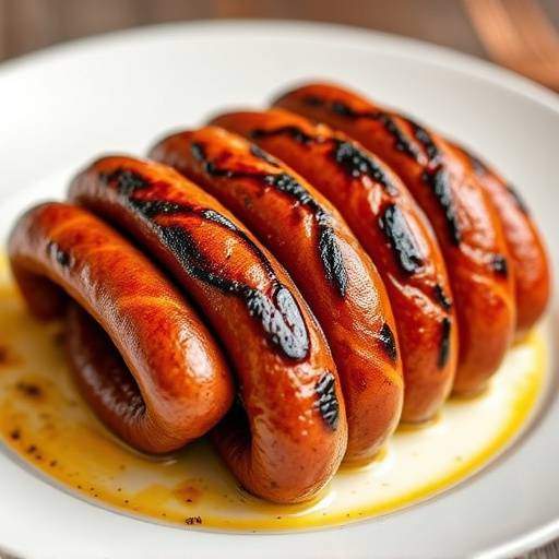 Grilled Boerewors sausage coiled on a plate, ready to be served.
